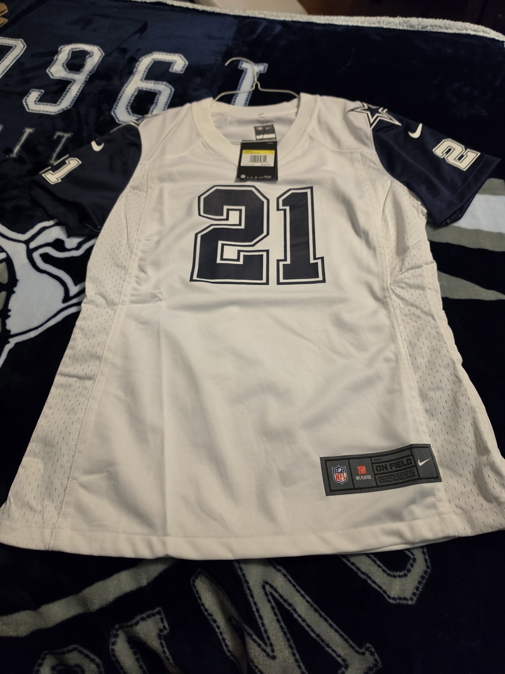 Nike White and Navy Girls' Football Jersey Dress with #21 Ezekiel Elliott